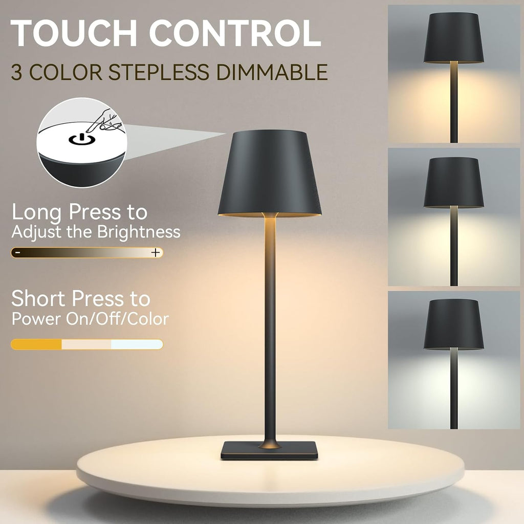 Yogaret Black Cordless Table Lamps, 6000mAh Rechargeable Battery LED Lights