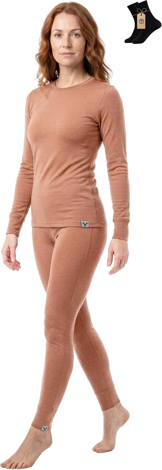 100% Merino Wool Base Layer Set Women - Thermal Underwear Long Johns PJs