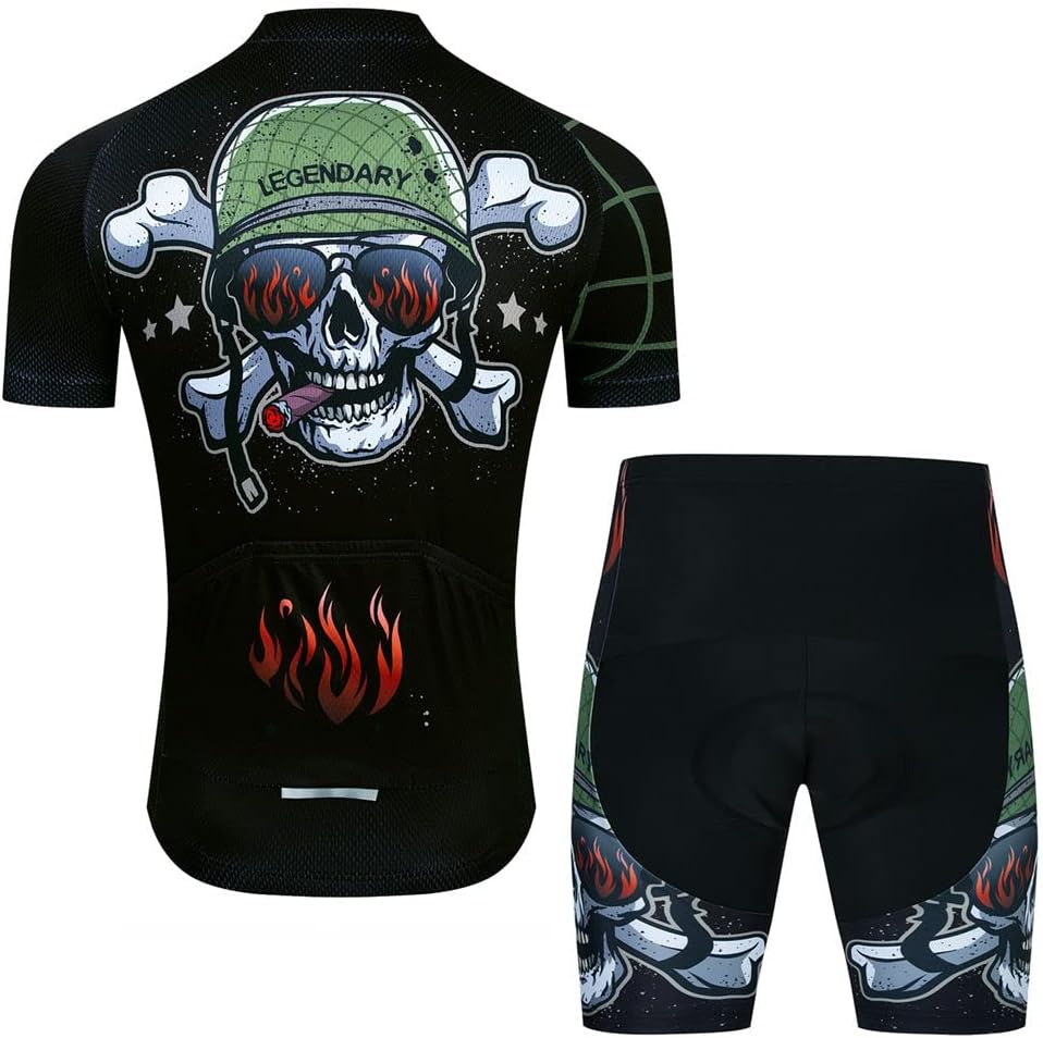 Men Cycling Jersey Set Cycle Short Sleeve Shirt and 3D Cushion Shorts Padded Suit Biking Top