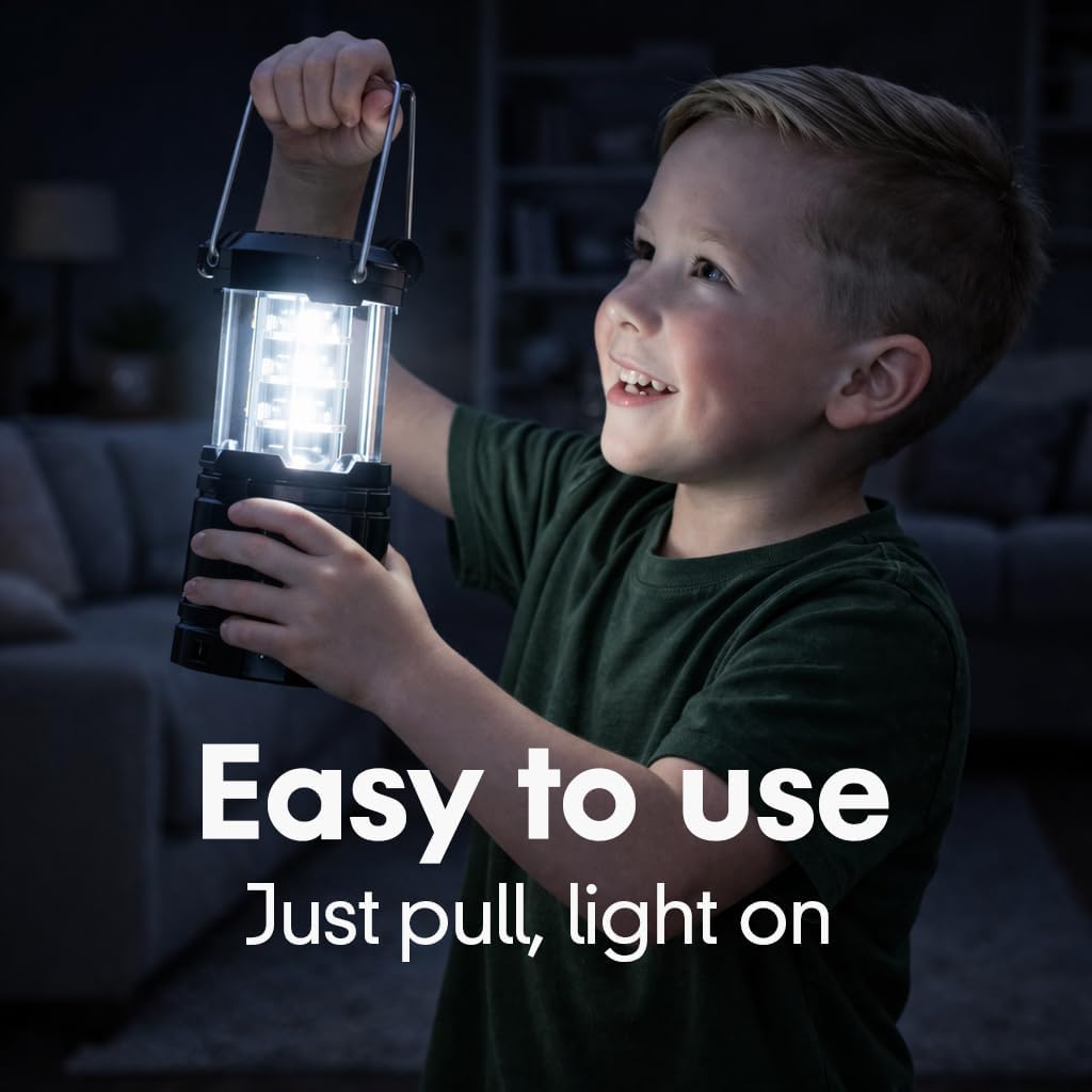 4 Pack Rechargeable Emergency Lanterns for Power Outages, USB-C & Solar Backup, Lantern Flashlight Combo, 1600mAh, 30H Runtime, Compact Hanging Lights for Camping Tent