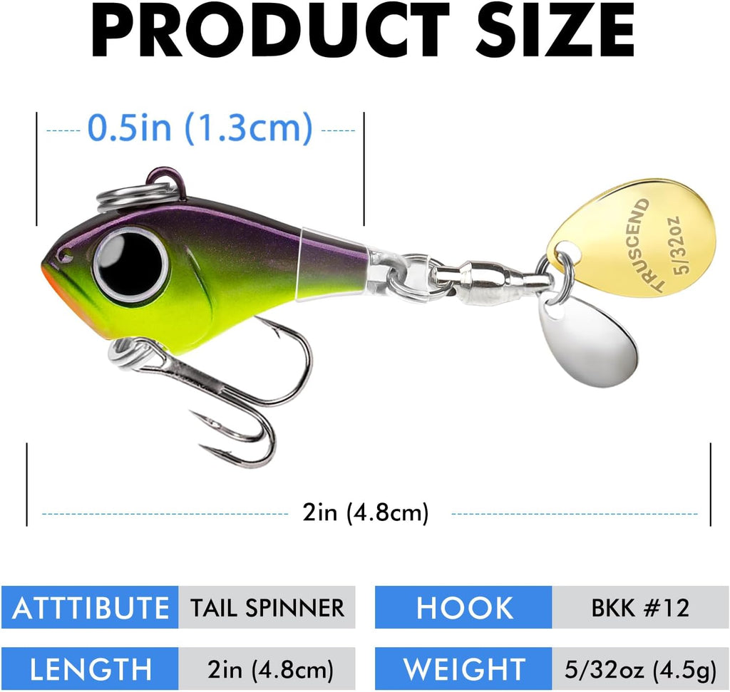 TRUSCEND Swim or Jig Fishing Spinner Baits for Freshwater and Saltwater, Rooster Tail Fishing Lures for Trout Bass Walleye Crappie Salmon Pike, Blade Bait with Copper Blade