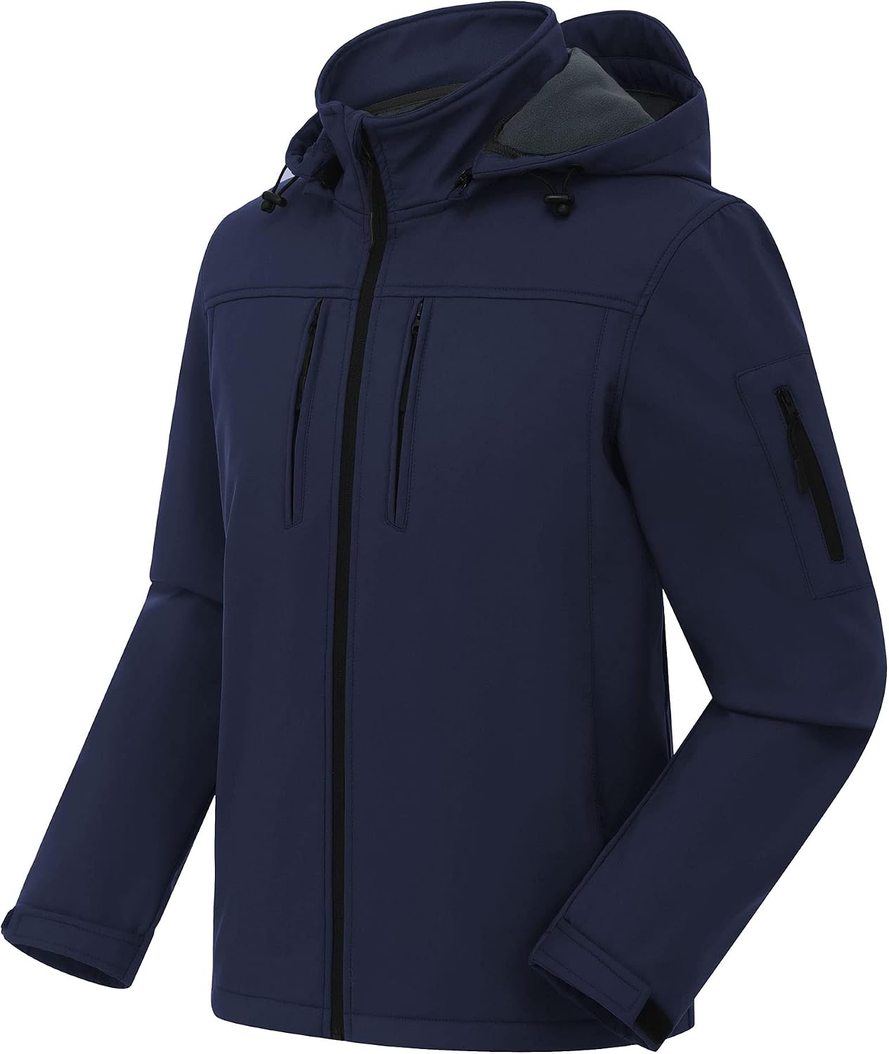 CREATMO US Men's Softshell Military Jacket With Removable Hood, Fleece Lined and Water Repellent Outdoor Reflective Coat