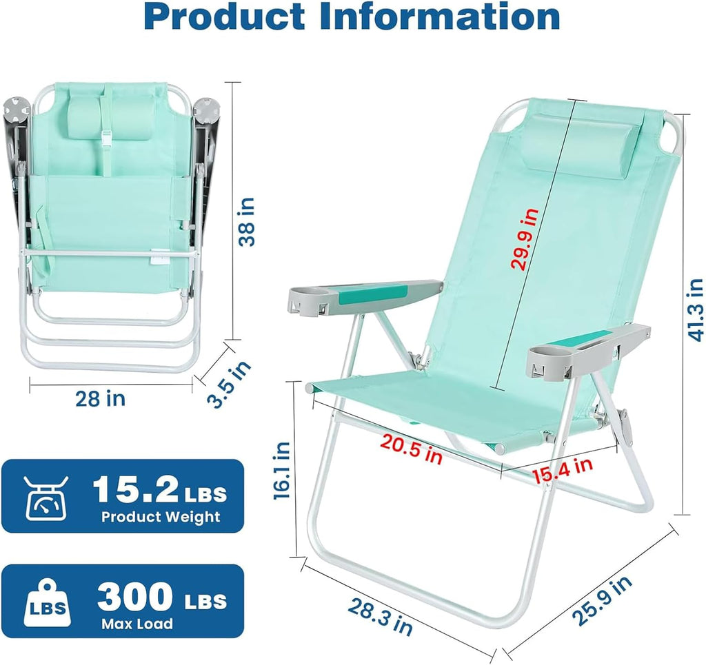 SUNNYFEEL Tall Beach Chair for Adults, High Back High Seat Folding Chairs