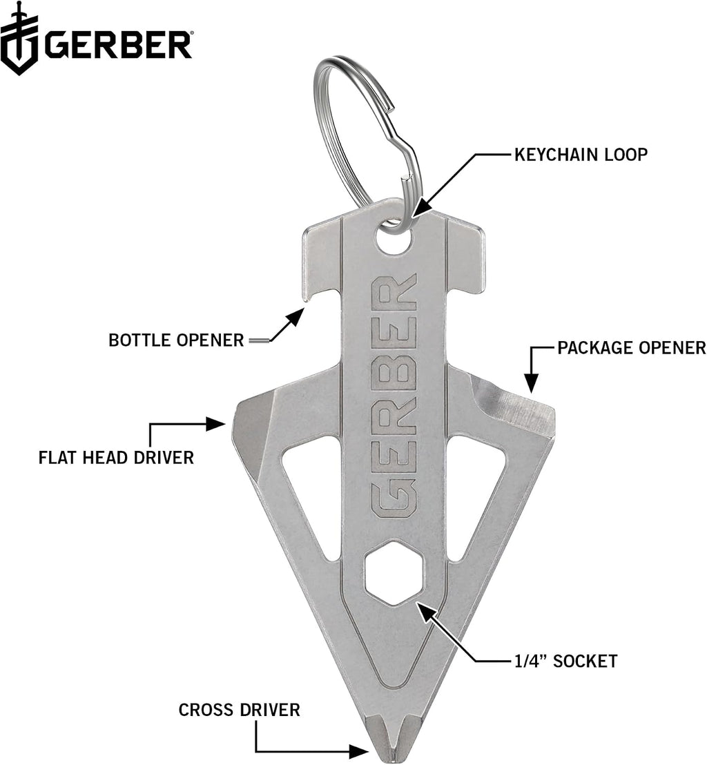 Gerber Broadhead EDC Keychain Multitool, Pocket Clip, Bottle Opener, Silver