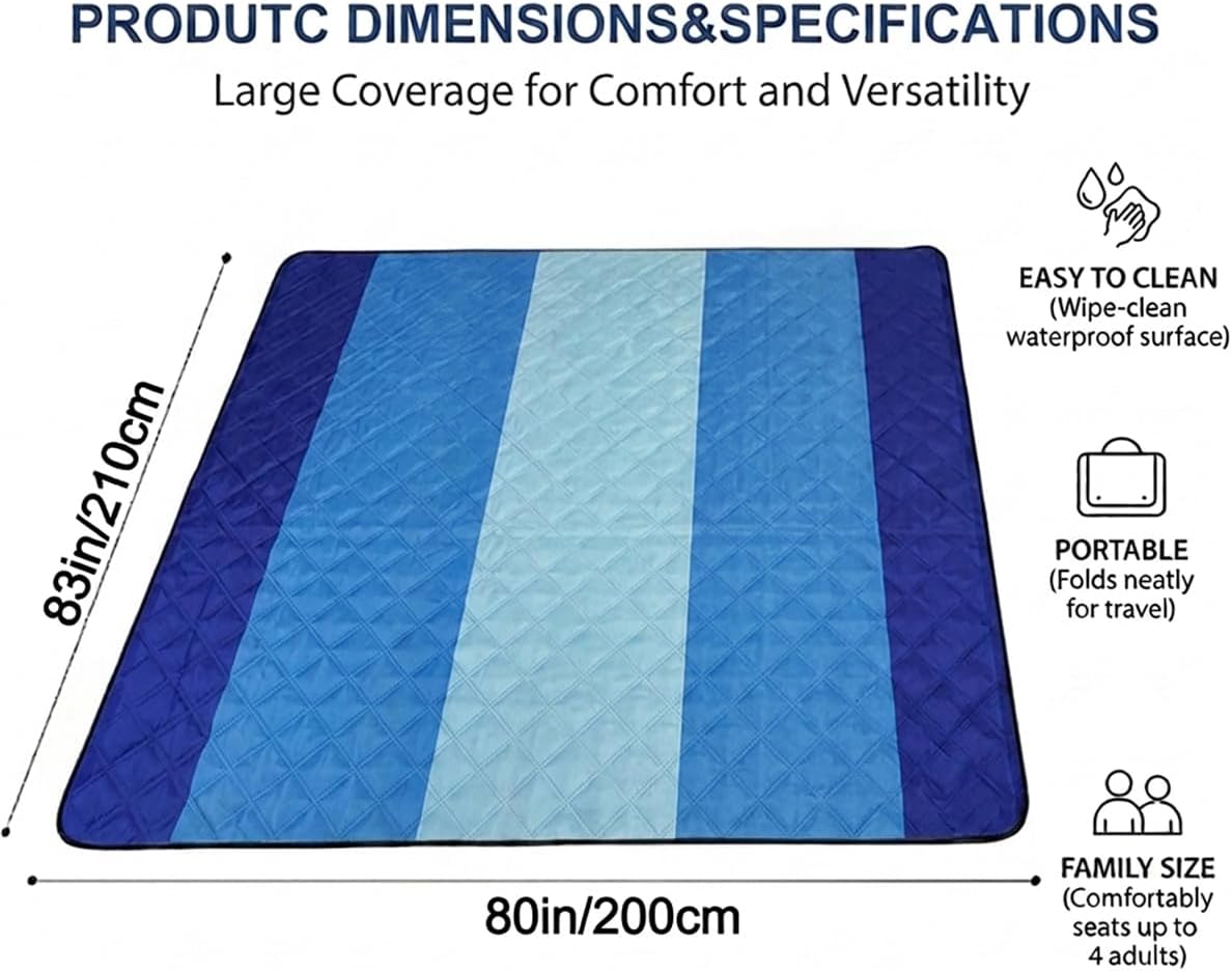 Extra Large Picnic Blanket 80"x 83", Waterproof Sandproof Beach Outdoor Mat