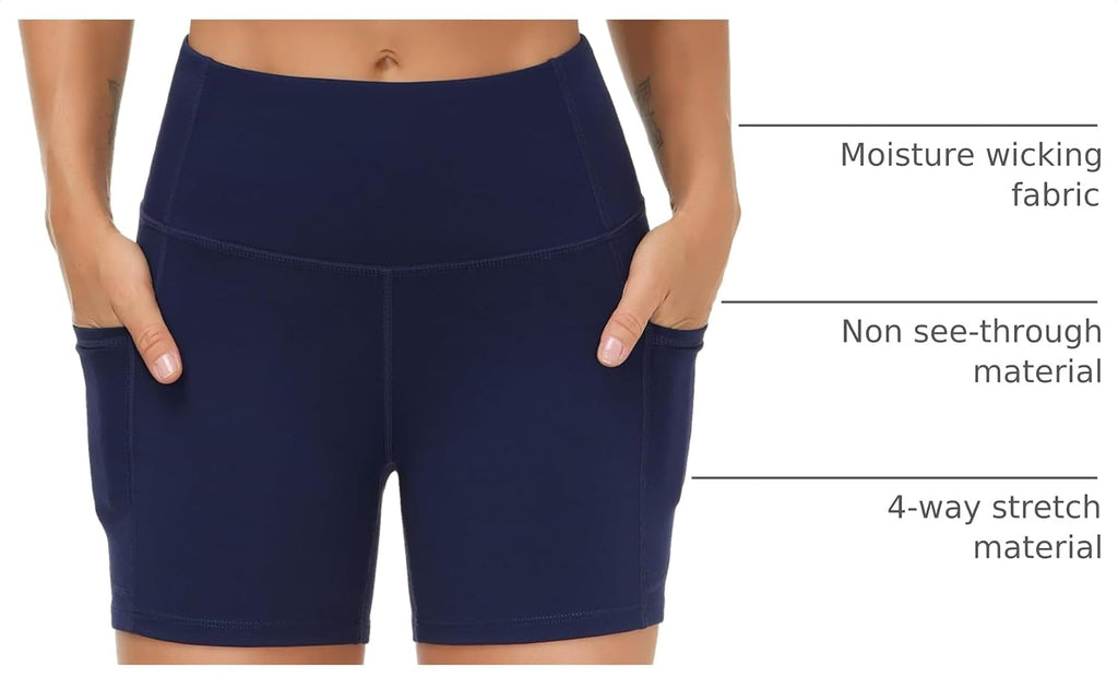 THE GYM PEOPLE High Waist Yoga Shorts for Women's Tummy Control Fitness Athletic Workout Running Shorts with Deep Pockets