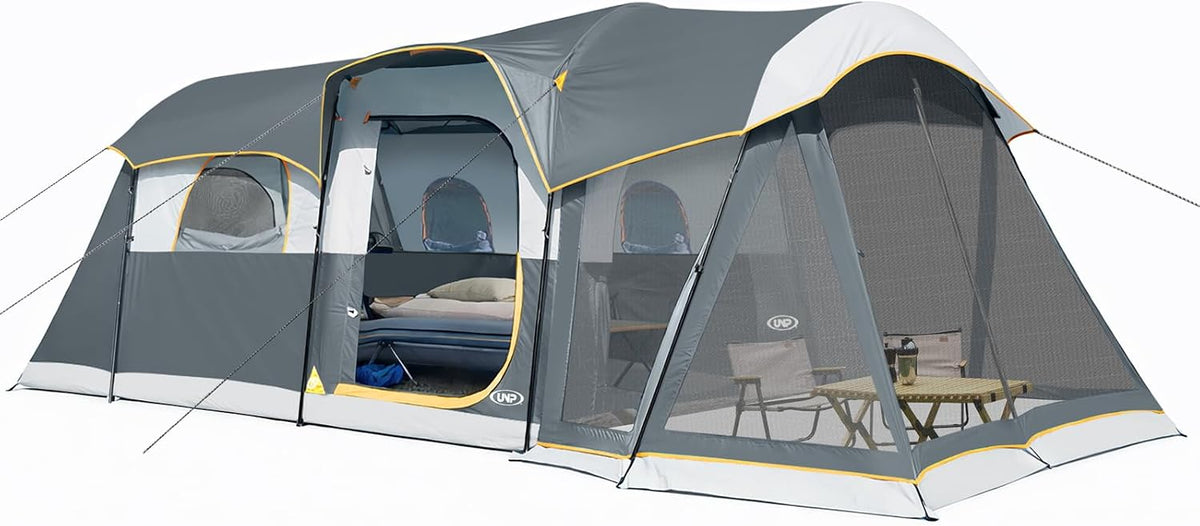 UNP Camping Tent 8 Person Waterproof Big Tunnel Tent with Screen Porch