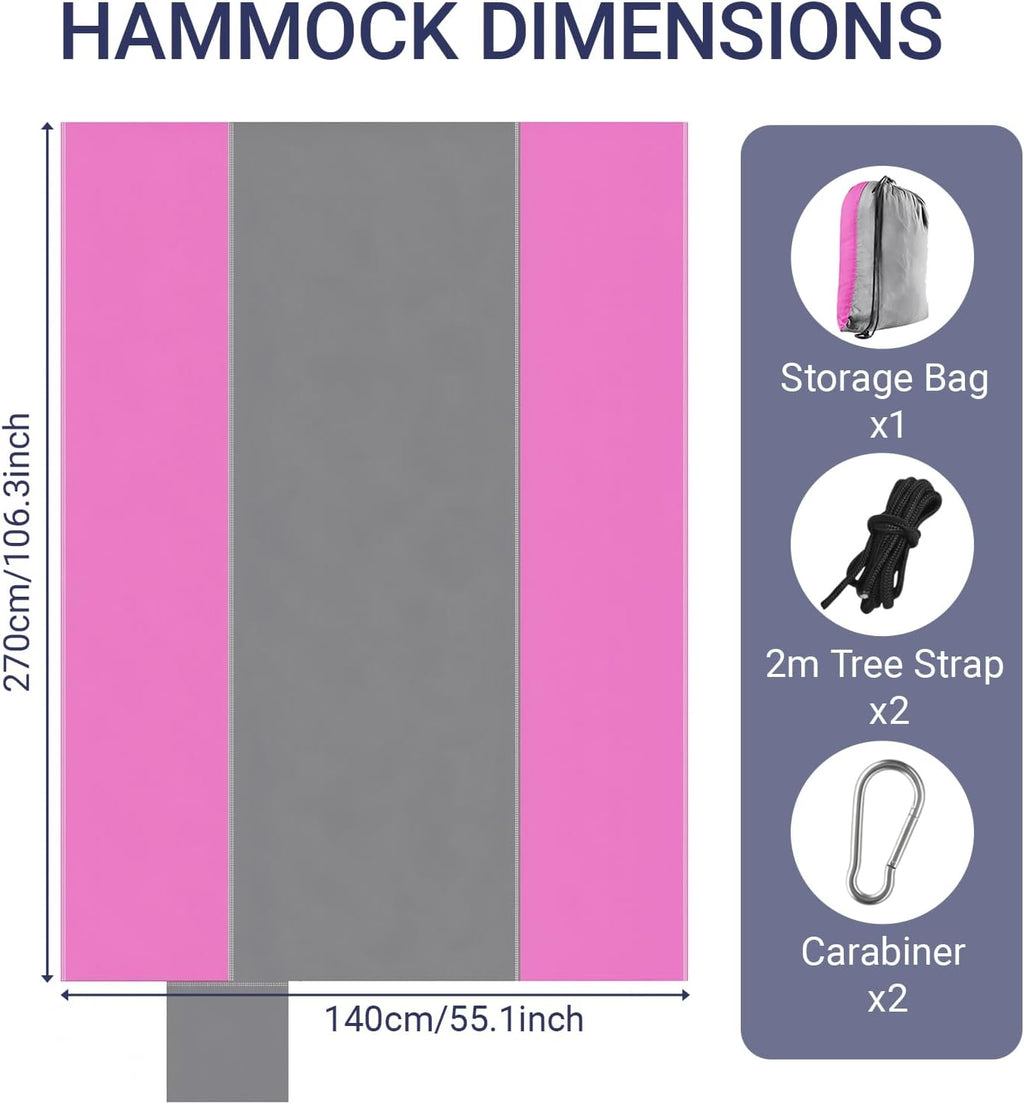 Camping Hammocks, Portable Parachute with Tree Straps (Pink & Gray)