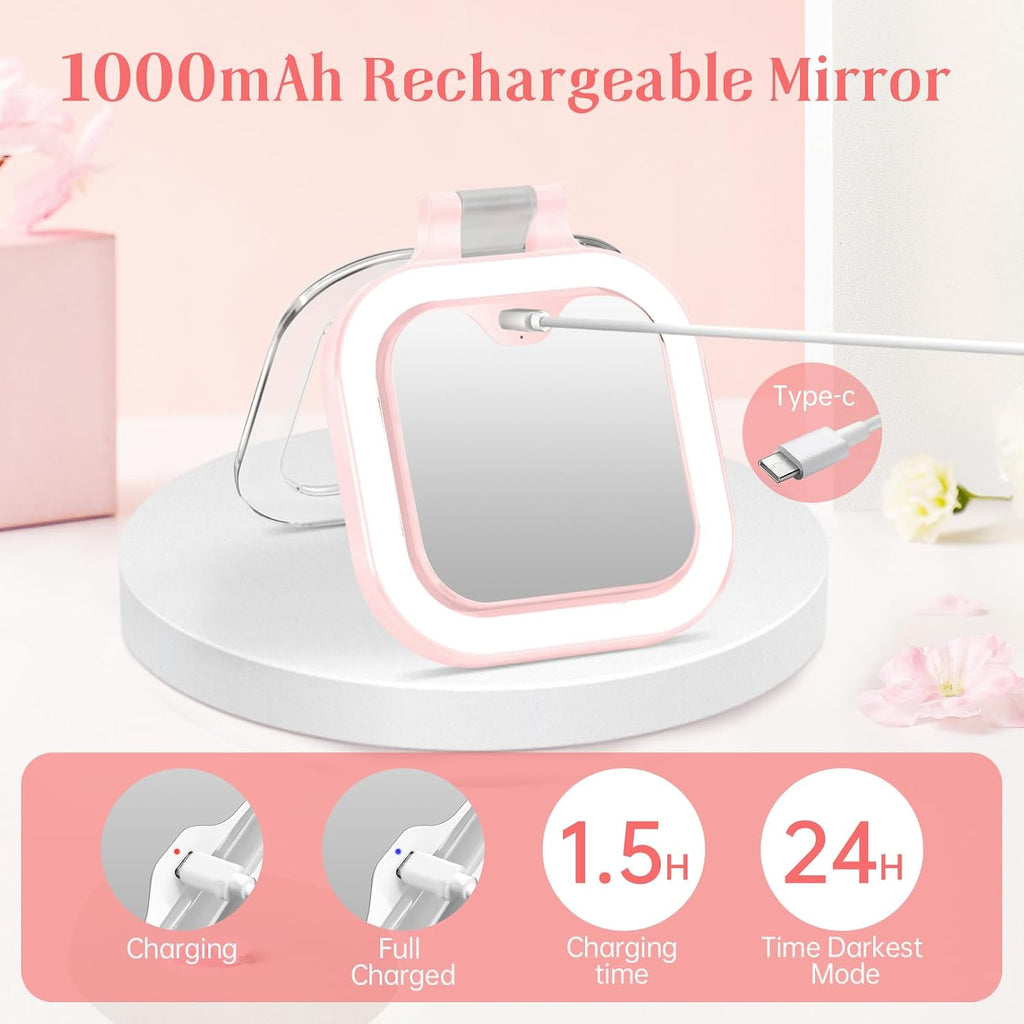 FASCINATE 3.5" Rechargeable Travel Makeup Mirror 30X Magnification (Pink)
