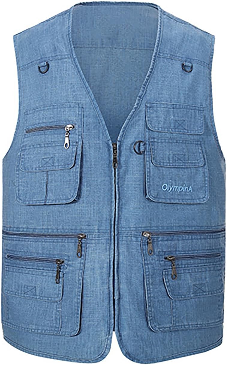 Hbufnha Men's Casual Safari Travel Vest 16 Pockets Outdoor Work Vest Sleeveless Jacket Fishing Hiking Photograph