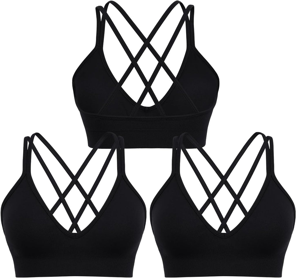 V Neck Sports Bras for Women Cross Back Workout Bra for Small Bust