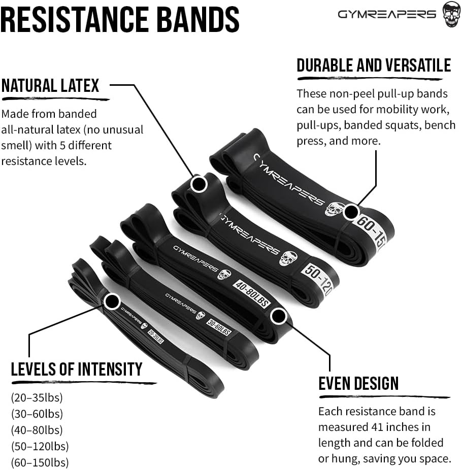 Gymreapers Resistance Bands for Working Out – Elastic Pull Up Exercise Assistance Bands Set for Powerlifting, Stretching, WOD, Strength Training – for Men & Women