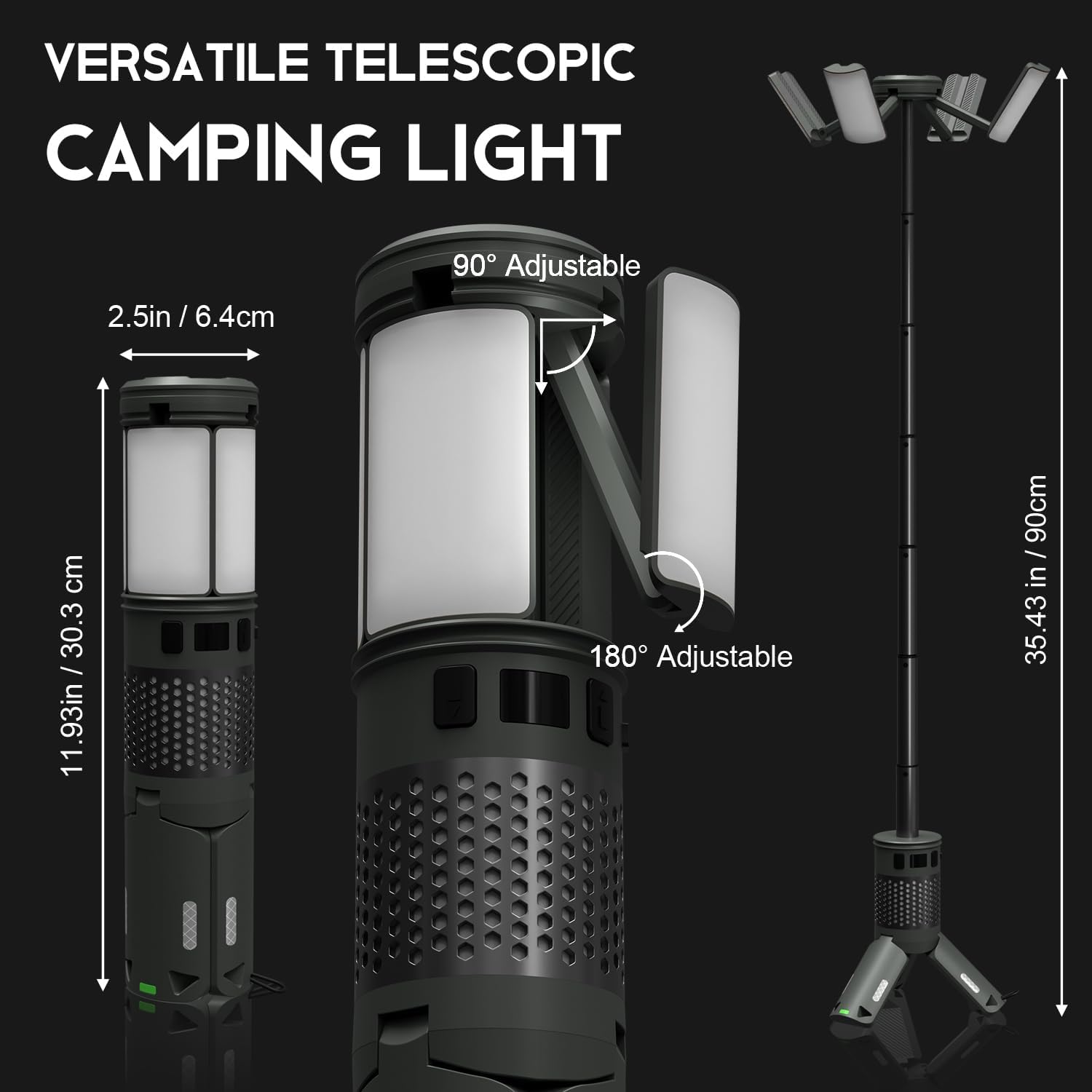 Telescopic Camping Lights with Stand, 40H Playtime, Magnetic Base
