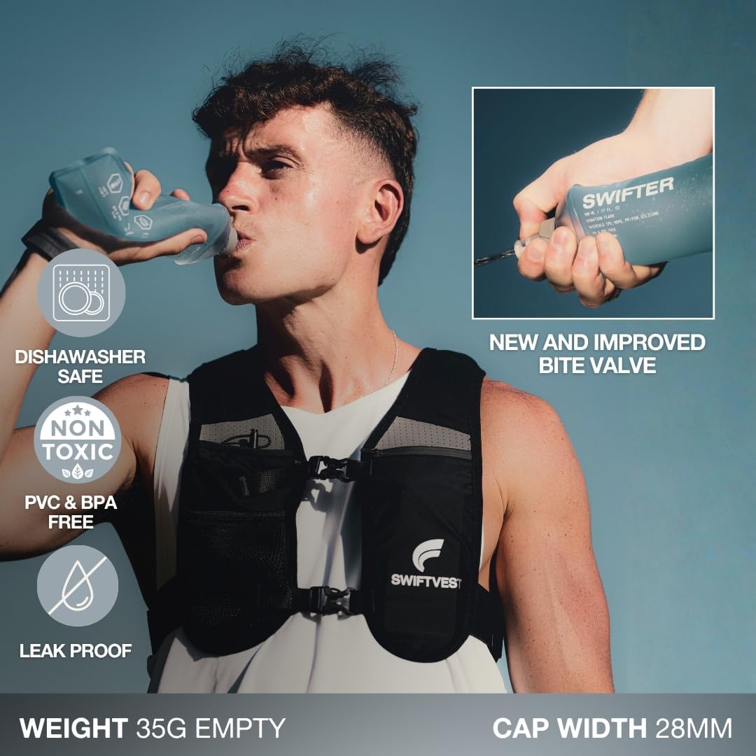 SWIFTER 2x Soft Flask 500ml | Running, Hiking, Cycling Hydration Flask | Collapsible, Leakproof, Reusable | Matt Finish, Sky Blue
