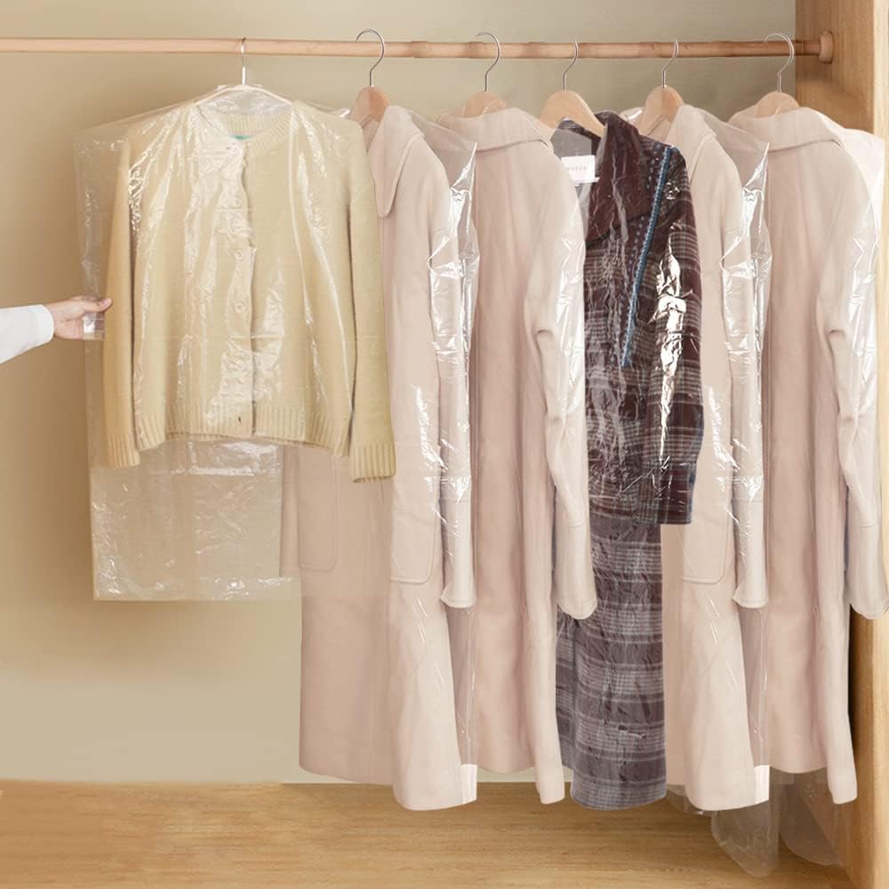 BEISHIDA 20PCS 60 Inch Plastic Garment Bag-Plastic Clear Dry Cleaner Laundry Bags for Clothes Cover, Hanging Clothes Storage for Long Dresses Skirt Coat Suit Shirt Jacket