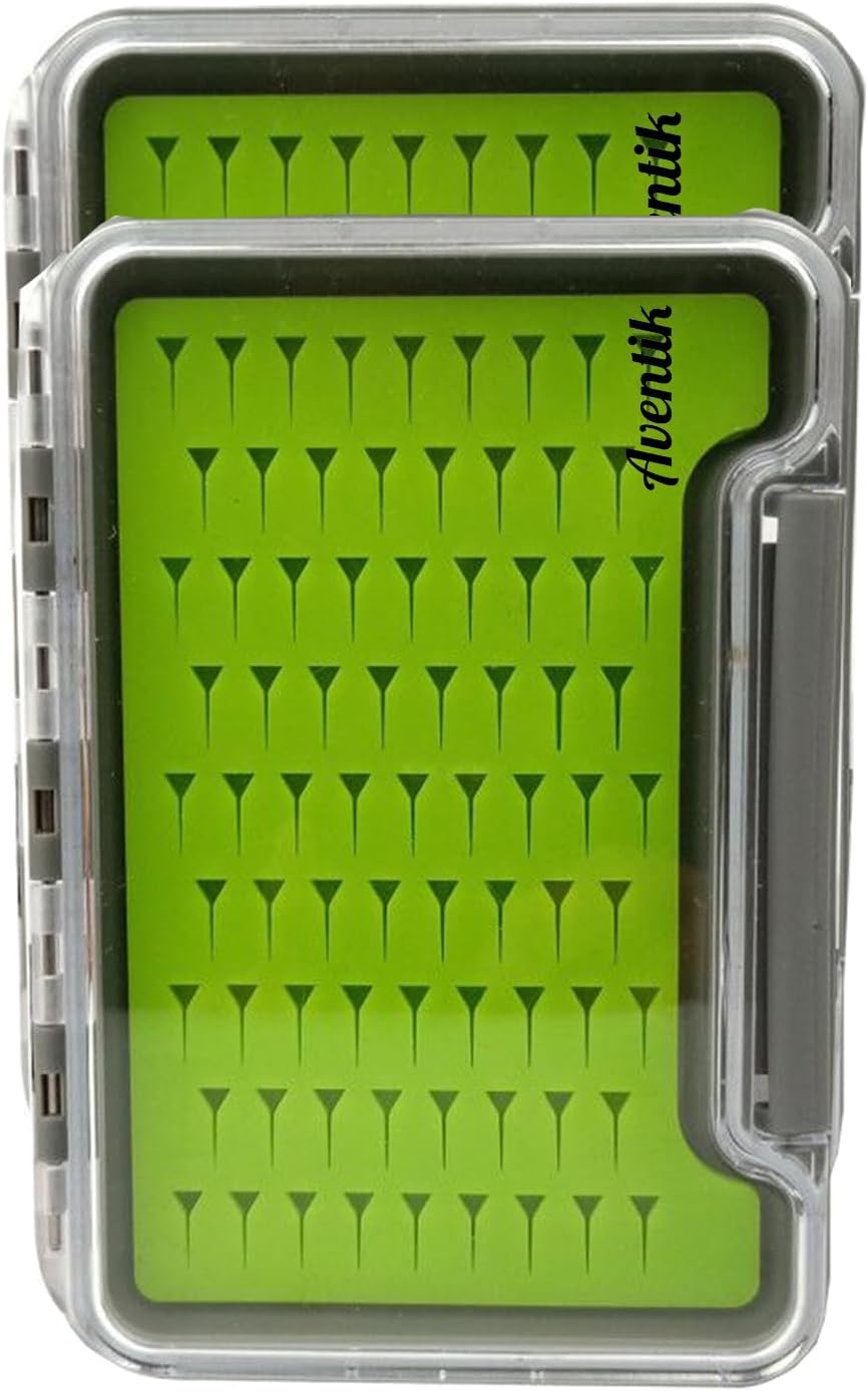 Aventik Silicone Fly Boxes Super Slim Waterproof Best Pocket Sizes Fly Fishing Storage 7.36"X4.02"X0.63"/5.39"X3.74" X0.63'(2pc-g048lt)