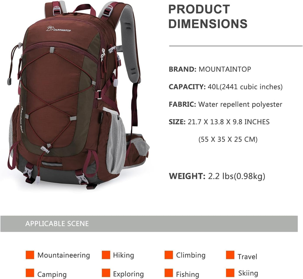 MOUNTAINTOP 40L Hiking Backpack, Lightweight Outdoor Backpacking Pack