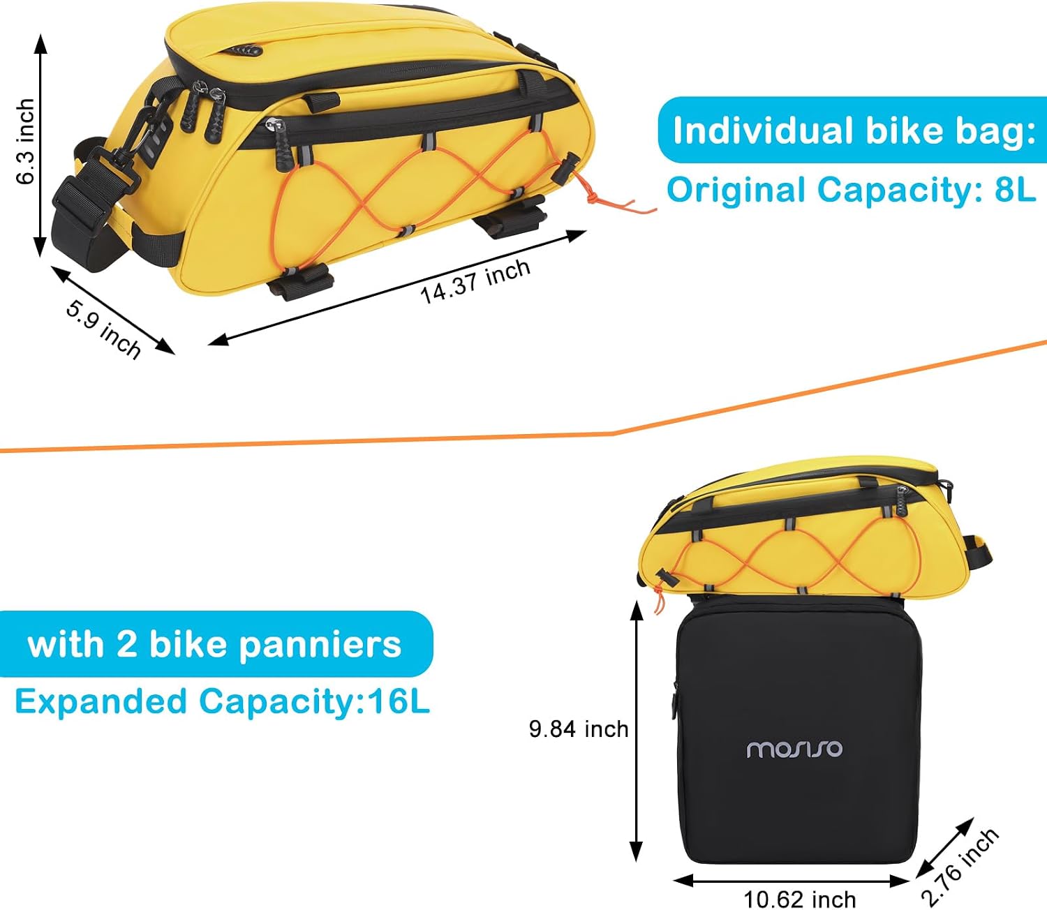 MOSISO Bike Rack Bag Bicycle Bike Trunk Cooler Storage Handbag, Yellow