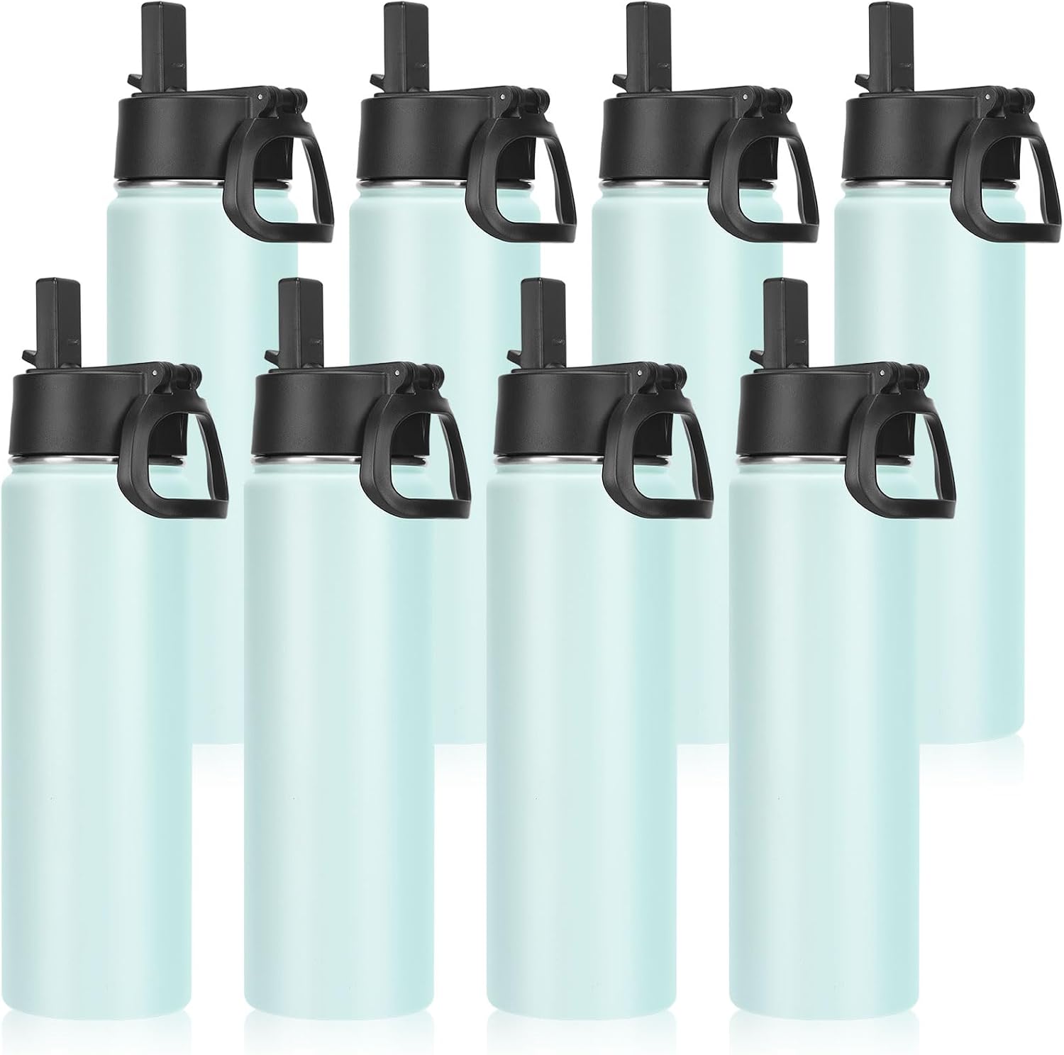 Neihepal 22 oz Insulated Water Bottles Bulk, Stainless Steel Water Bottles Bulk with Leak Proof Straw Lid, Wide Mouth Double Walled Vacuum Keeps Cold and Hot(Fog,8 Pack)