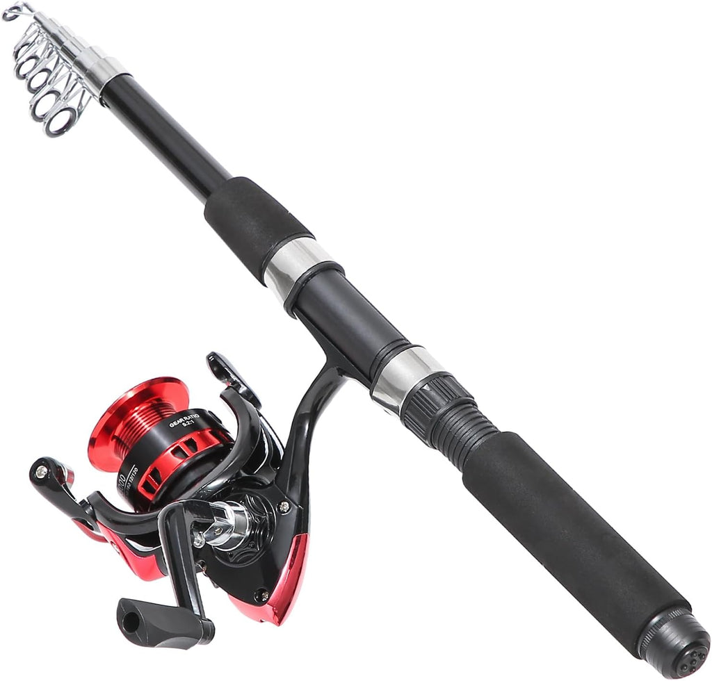 Tripquips Fishing Rod, 6.9ft 2Pcs Telescopic Fishing Rods Set, Carbon Fiber Fishing Pole, 2PCS Spinning Rod and Reel Combo with Carrier Bag Freshwater Fishing Rod and Reel Combos Kits Fishing Gear-Red