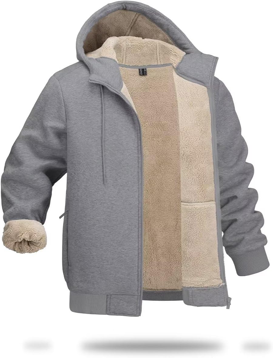 Boladeci Men's Sherpa Fleece Lined Hoodie Zip Up Heavyweight Winter Jacket