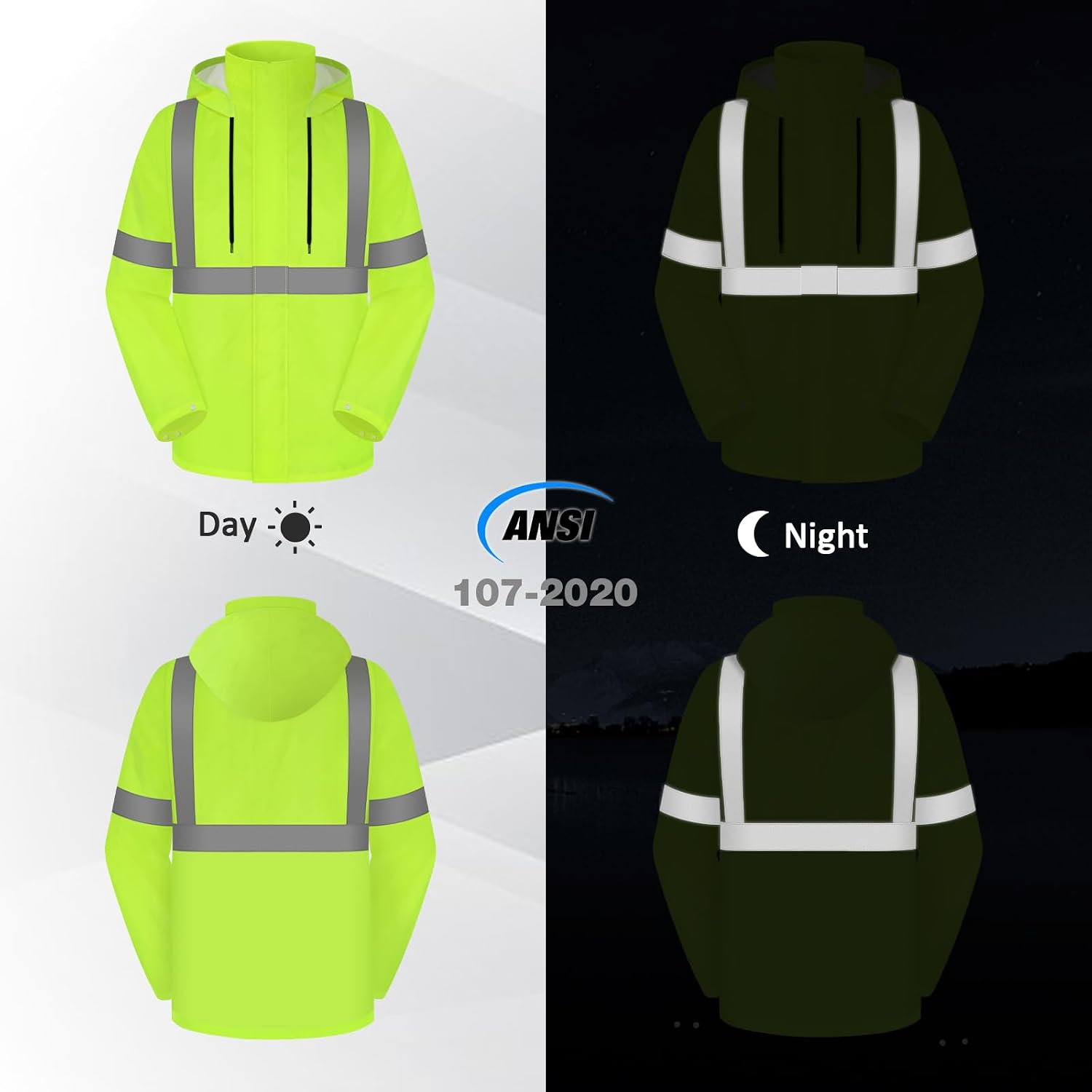 High Visibility Rain Jacket and Pants, High Vis Rain Suit for Men, Waterproof Rain Coat with Hood, Class 3 Lightweight Hi Vis Rain Gear for Outdoor& Safety Work, Men Women, Yellow B, 2XL-3XL