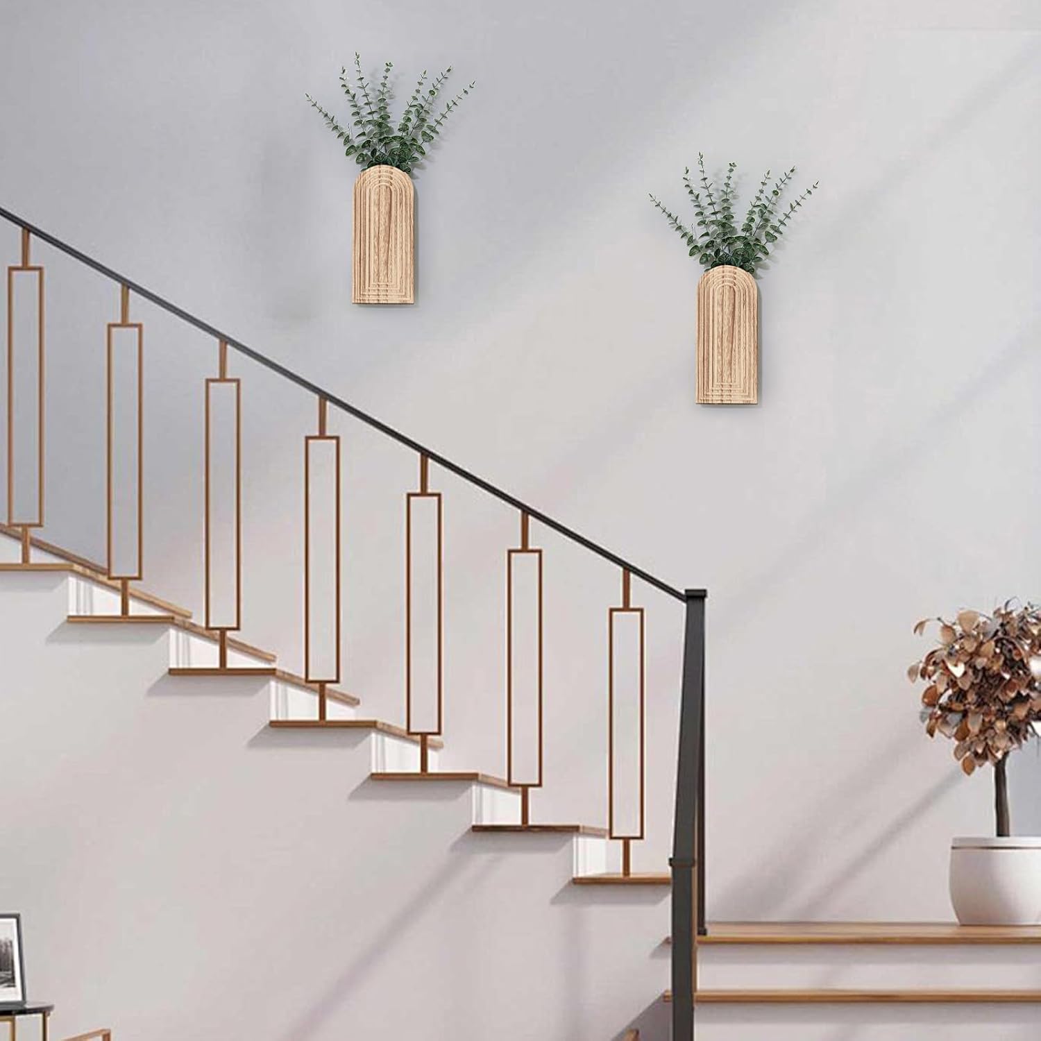 Handmade Wooden Wall Vases Set of 2 for Plants