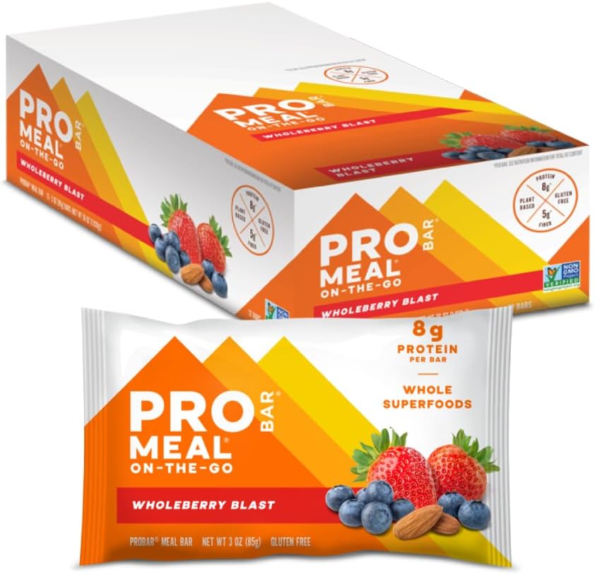 PROBAR MEAL Bar – Plant Based Meal Replacement Bar with Whole Food Ingredients, Oats, Nuts & Seeds, Vegan, Gluten Free, Non-GMO Nutrition Bar for Breakfast, Travel & On-the-Go Energy (Wholeberry Blast, 12 Count)
