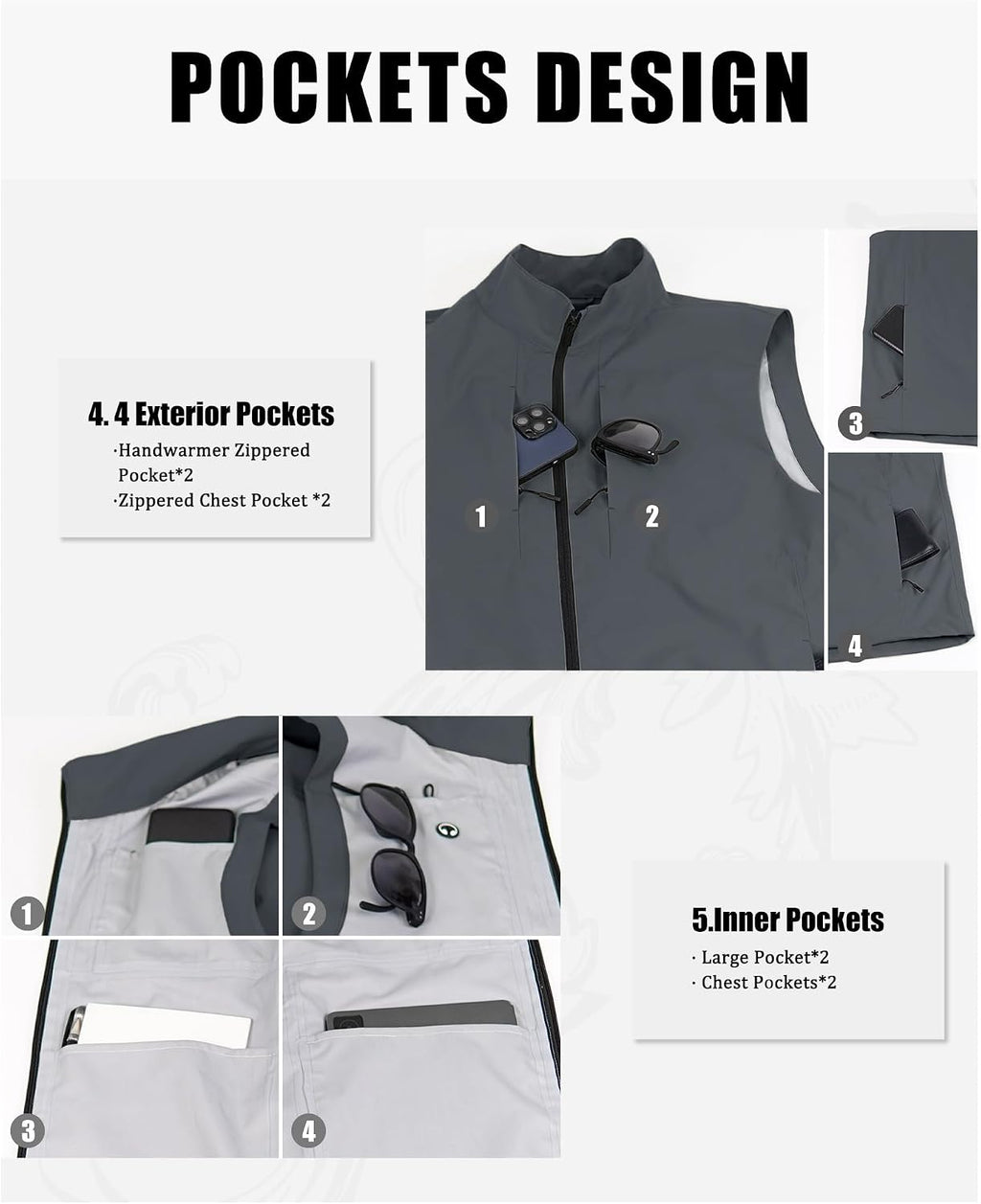Susclude Men's Quick Dry Lightweight Softshell Vest Windproof Sleeveless Jacket for Fishing Work Golf Hiking Casual Travel