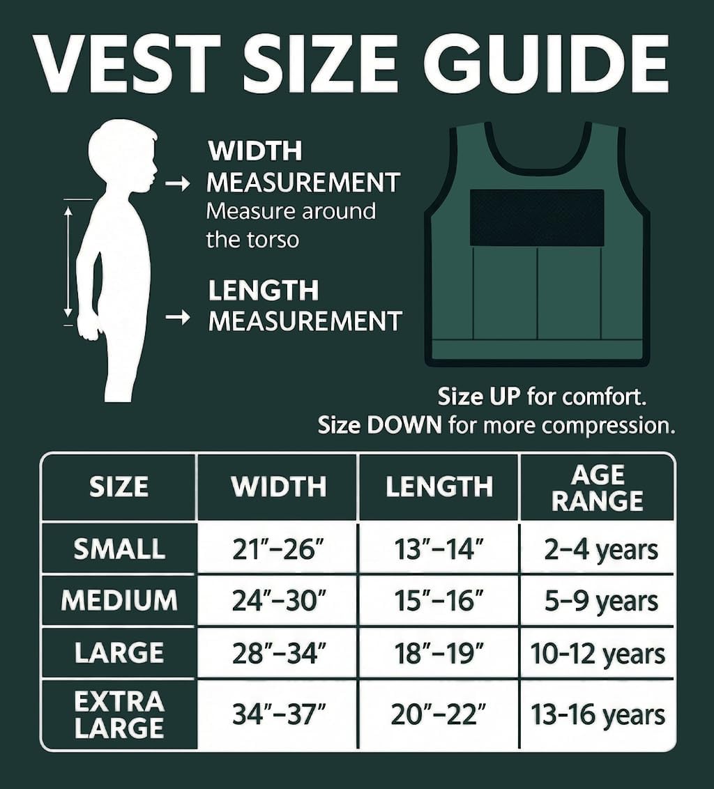 Weighted Vest For Kids - Adjustable Compression Vest With Six Removable Weights Included - Breathable Snug Fit Design