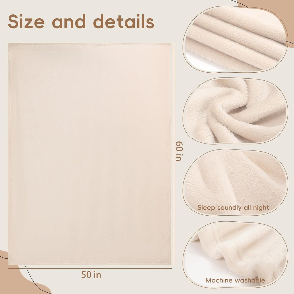 2 Pcs Flannel Fleece Throw Blanket for Bed Couch Large Soft Blanket Lightweight Throw for Sofa,Couch,Travel,Camping,(Beige,50x60 Inch)