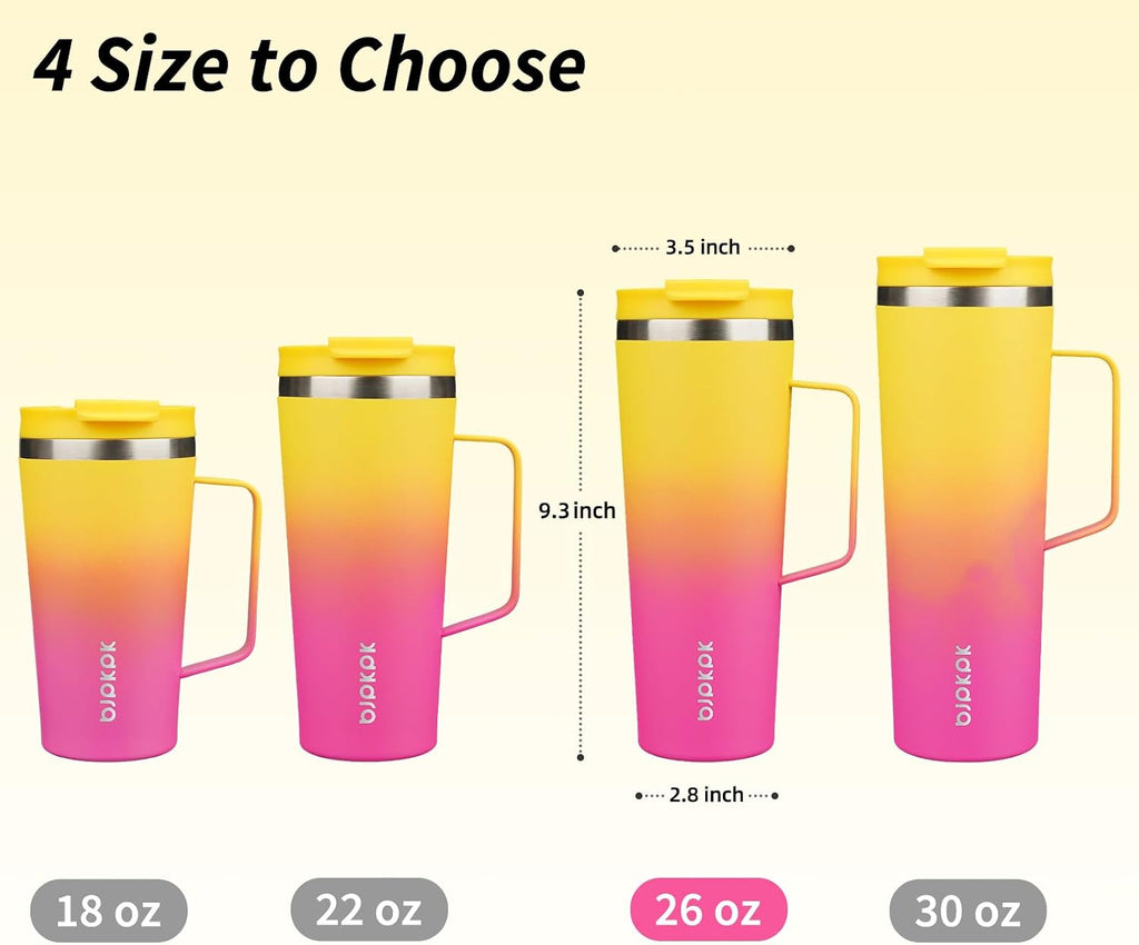 BJPKPK 26oz Insulated Tumbler with Handle, Lid & Straw, Stainless Steel