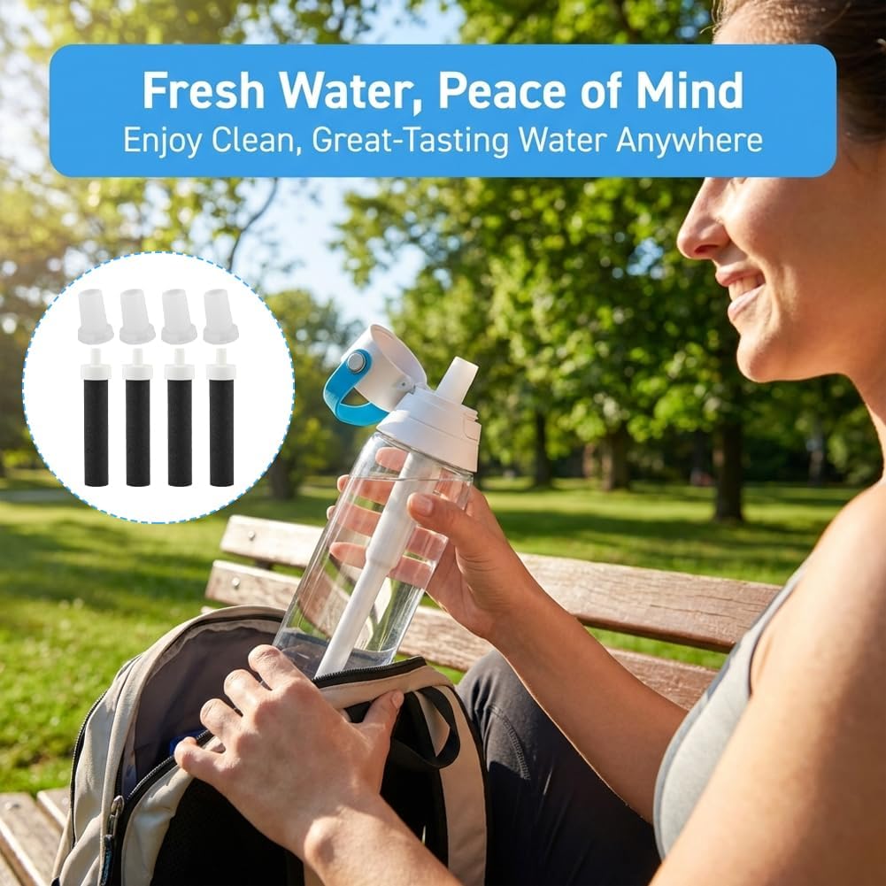 4-Pack Replacement Filters and Silicone Mouthpieces for Brita Water Bottles, Compatible with Hard Sided and Sport Bottles, Leak-Proof, Secure Seal, Easy Installation