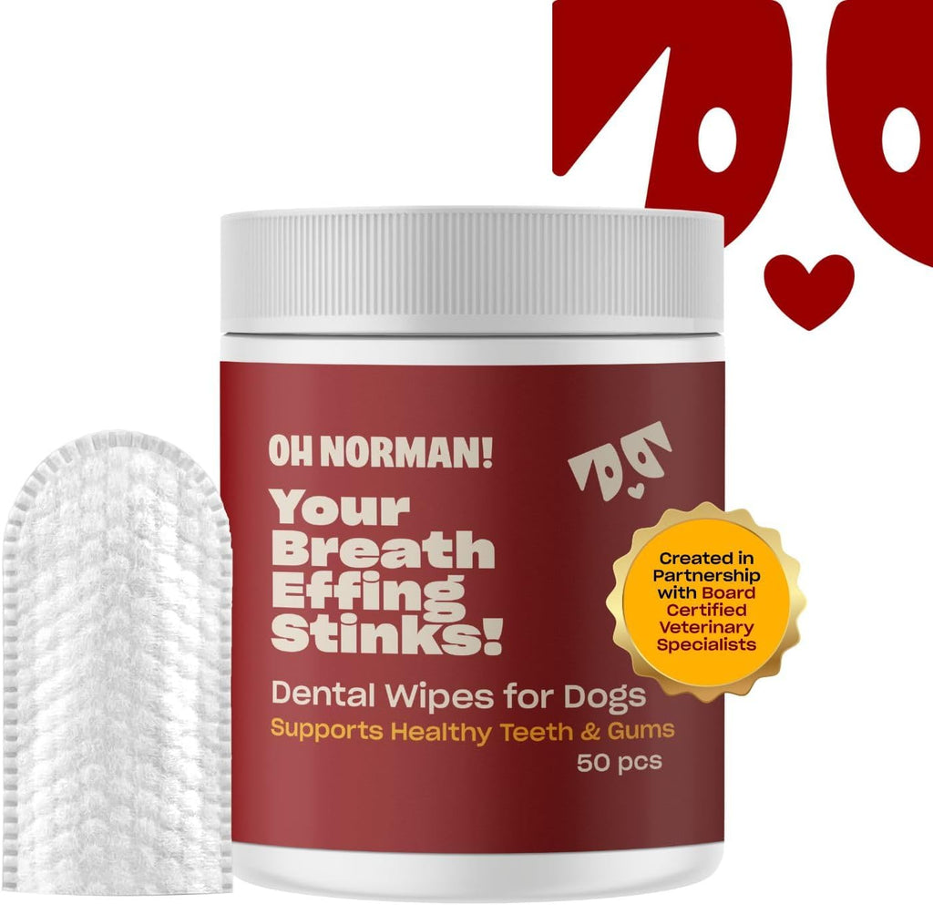 OH NORMAN! Dog Dental Finger Wipes, Fresh Breath, Vet Developed, 50 Ct