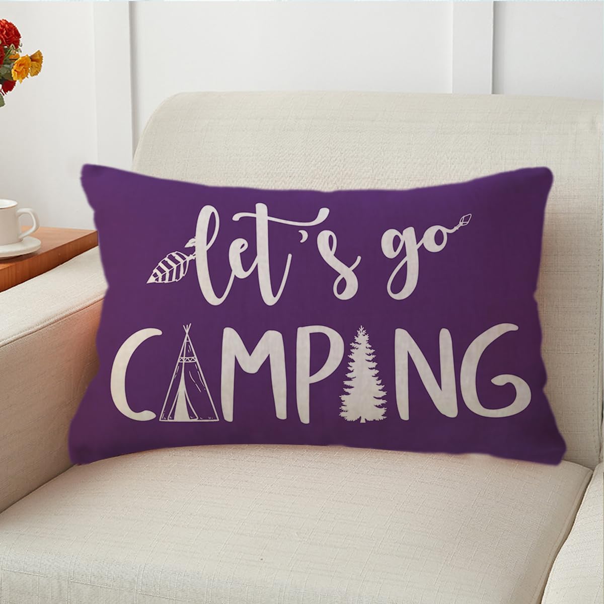 Adventure Camper Decorative Lumbar Pillowcase Double-sided Let’s Go Camping/Adventure Awaits Throw Pillow Covers Cabin/Camper Cushion Covers 12x20,2Pack for Sofa/Couch/Porch (Purple)