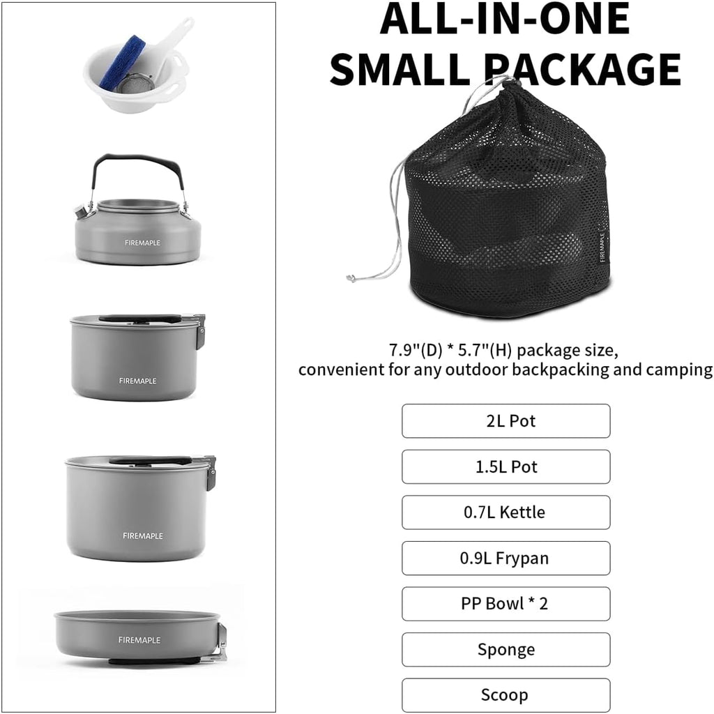 Fire-Maple Feast Outdoor Camping Cookware, Pot and Pan Set Stackable Kit