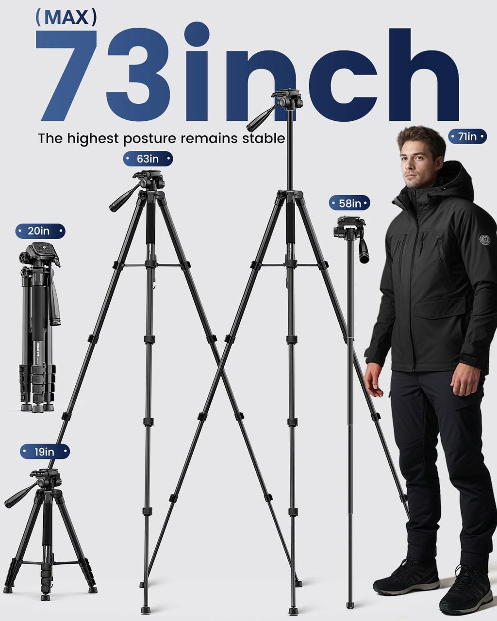 CAMBOFOTO 73" Camera Tripod and Monopod, Aluminum Tripod Stand/Black