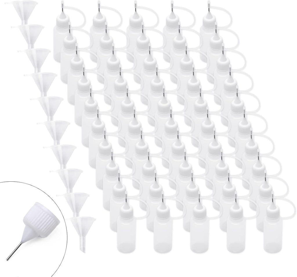 Adecco Precision Tip Applicator Bottle, Glue Applicator Bottles, 50 PCS 15ml Precision Tip Applicator Bottles with 10 Plastic Funnels, for Acrylic Painting, Quilling, Alcohol Ink(Precision Tip Bottle)