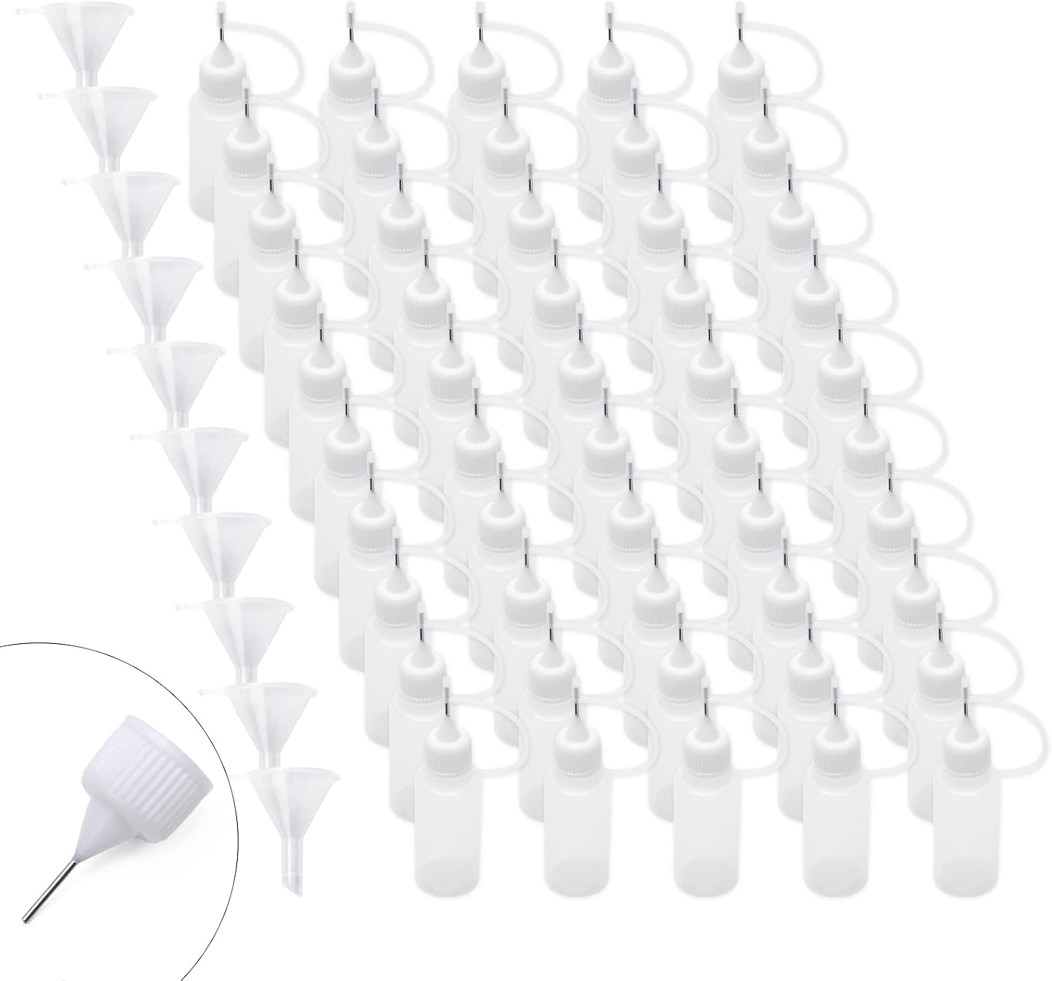 Adecco Precision Tip Applicator Bottle, Glue Applicator Bottles, 50 PCS 15ml Precision Tip Applicator Bottles with 10 Plastic Funnels, for Acrylic Painting, Quilling, Alcohol Ink(Precision Tip Bottle)