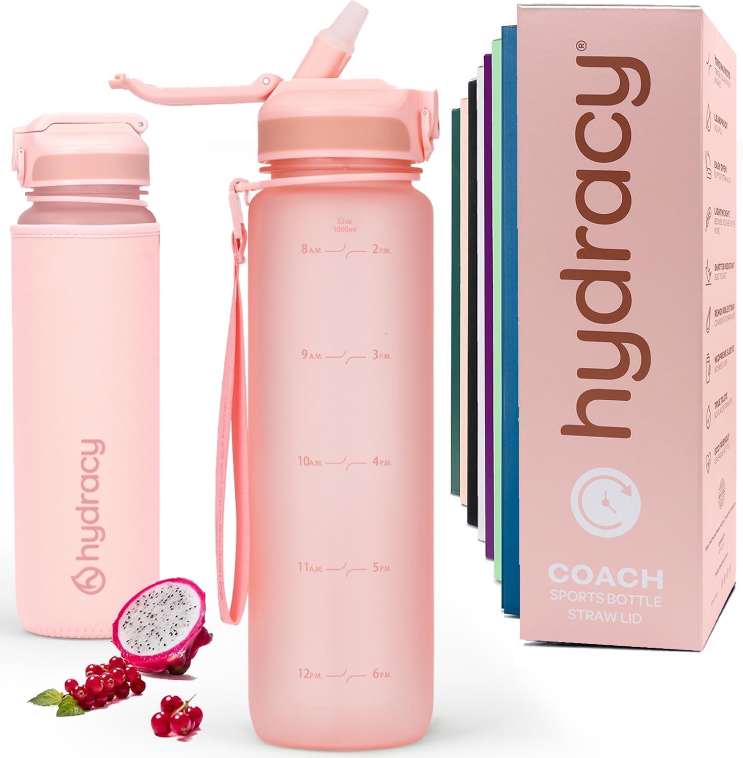 Hydracy Motivational Water Bottle with Time Marker and Straw Lid 32 oz