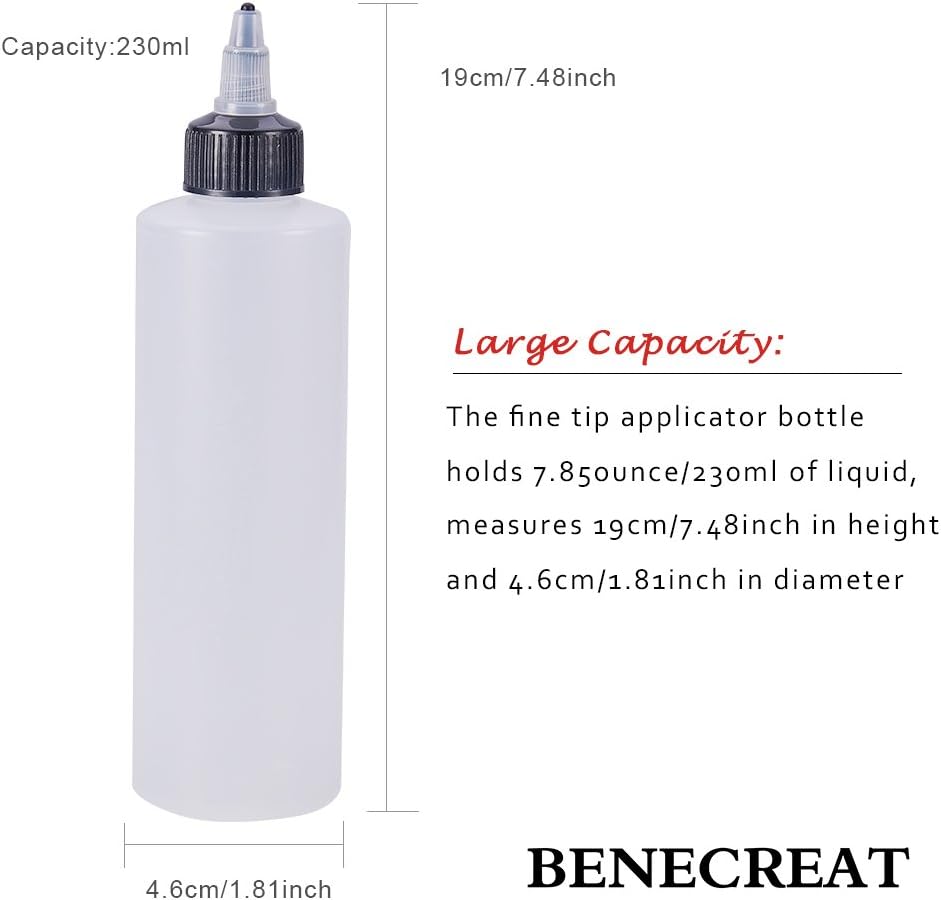 BENECREAT 8Pack 7.8 Ounce Plastic Squeeze Dispensing Bottles with Black Twist Cap, Open/Close Nozzle - Good For Crafts, Art, Glue, Multi Purpose