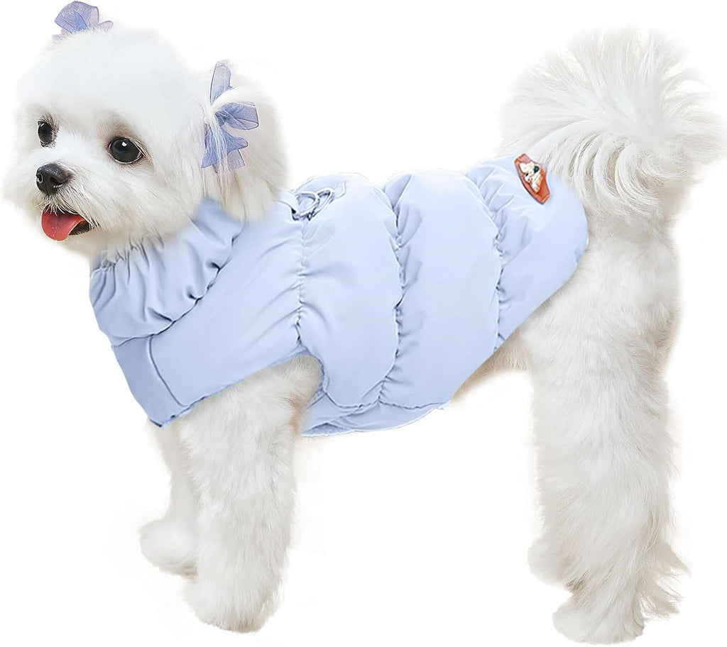 ABRRLO Winter Warm Dog Jacket for Small Medium Dogs Cat Cold Weather Coats with Harness Paded Dogs Fleece Vest Waterproof Windproof Dog Snow Jacket Pet Puppy Clothes (Blue,L)