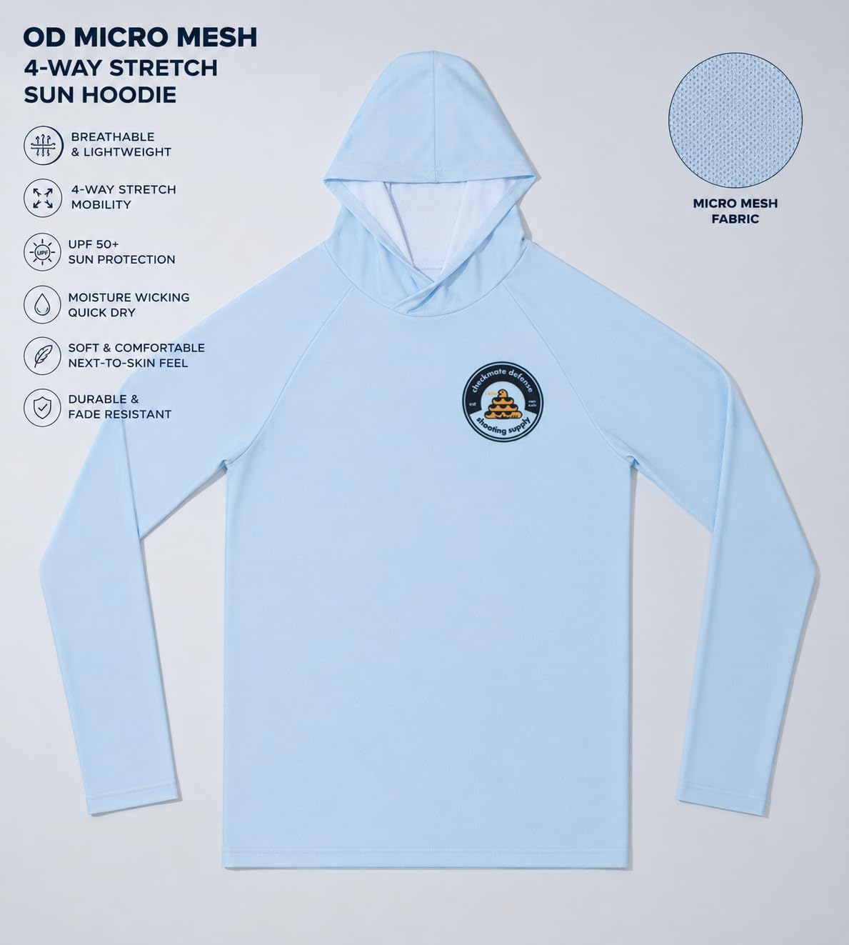 Outdoor Performance Hoodie, Lightweight Micro Mesh Hooded Shirt with 4-Way Stretch for Hiking Fishing Gym