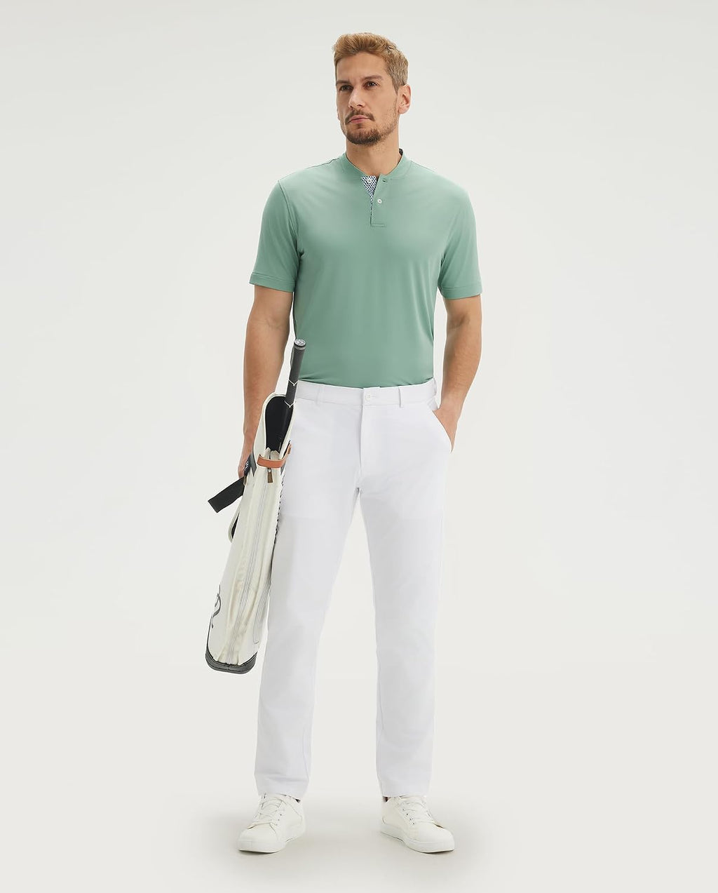 M MAELREG Mens Golf Shirts Collarless Performance Dry Fit Moisture Wicking Casual Solid Short Sleeve Henley Shirts for Men
