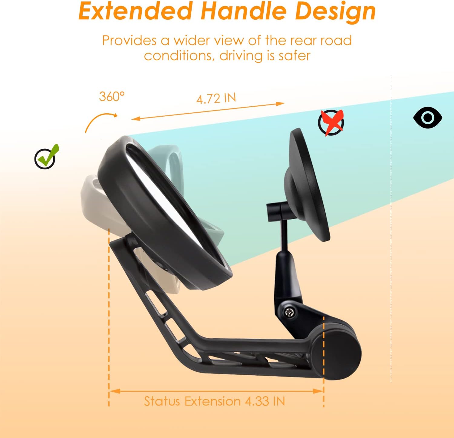 Arkham Bike Mirror for Handlebar HD Bar End Bicycle Mirror Thickened Auto-Grade Glass for Handlebar Rearview Mirror Multi-Angle Adjustable, E-Bike Universal(Oval Pair)