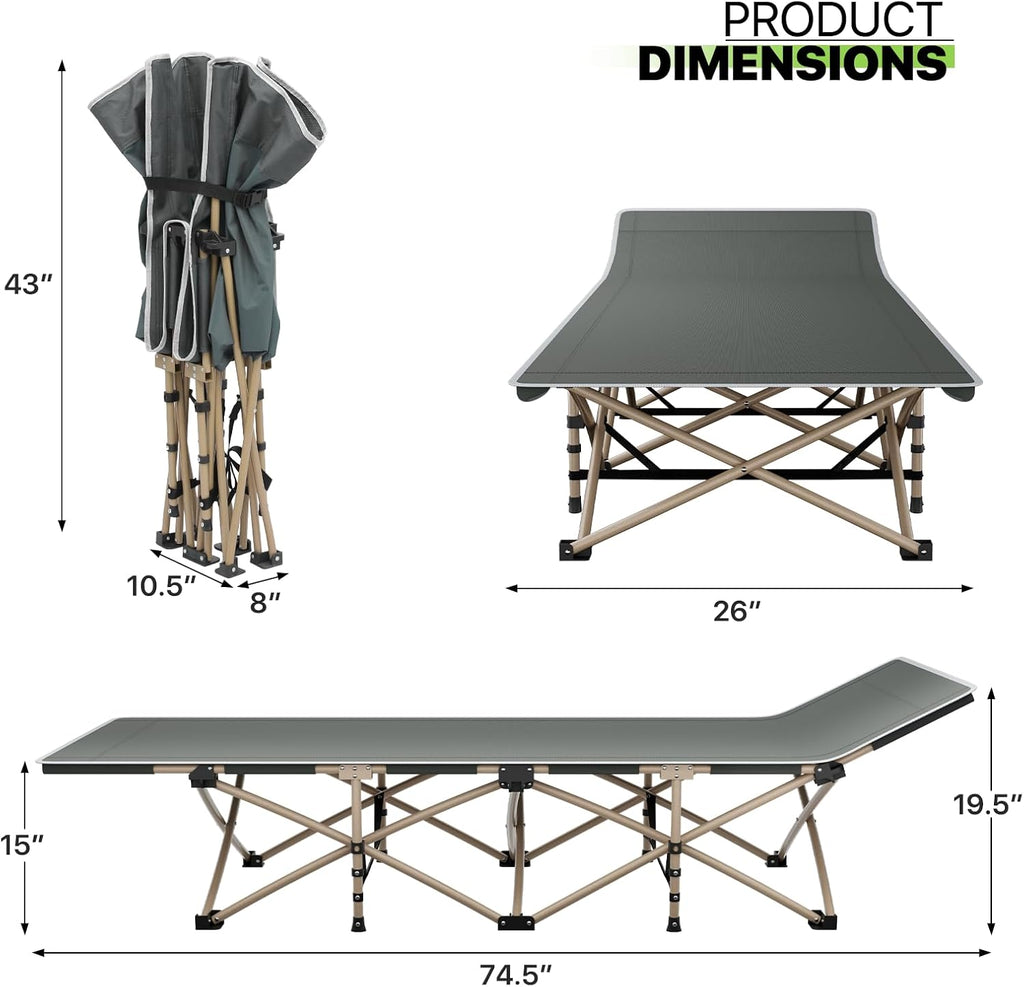 Magshion 75" Camping Cot for Adults, Folding Sleeping Cot, Lightweight Portable for Outdoor Camping with Detachable Pillow and Side Pocket for Travel Home Office Picnic, Supports 360 lbs, Gray