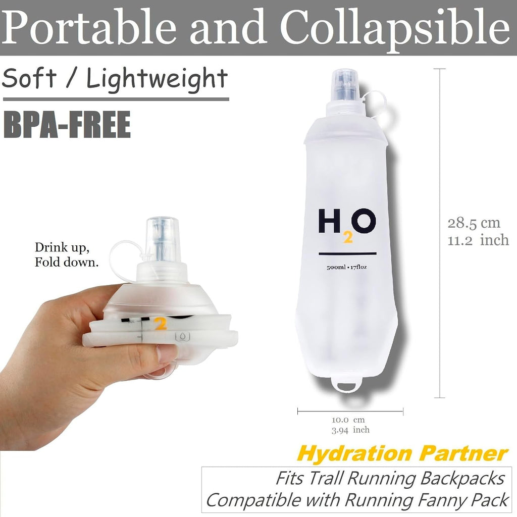 HECHZSO 2 Pack 500ml Soft Flask Running Water Bottles for Running Vests