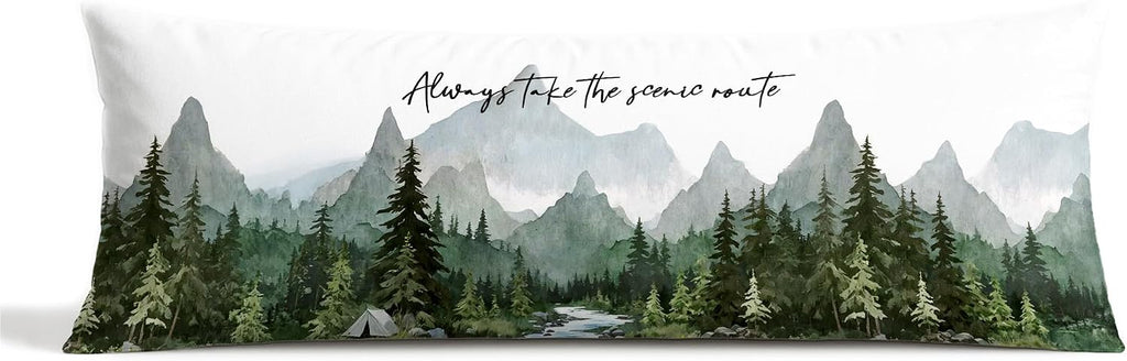 Camping Forest Mountain Body Pillow Cover 20x54, Take The Scenic Route Decorative Camping Body Pillow Case, Nature Camper RV Cushion Cover for Couch Sofa,Adventure Gifts for Camper Lovers A035