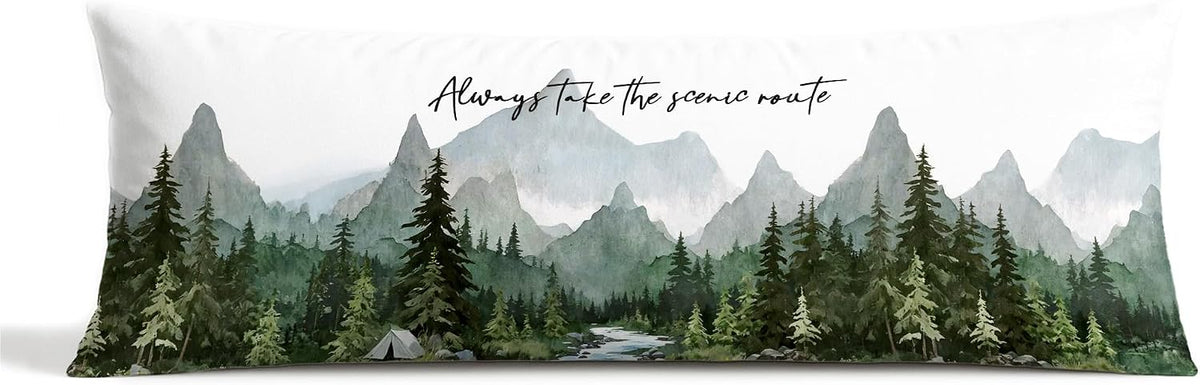 Camping Forest Mountain Body Pillow Cover 20x54, Take The Scenic Route Decorative Camping Body Pillow Case, Nature Camper RV Cushion Cover for Couch Sofa,Adventure Gifts for Camper Lovers A035