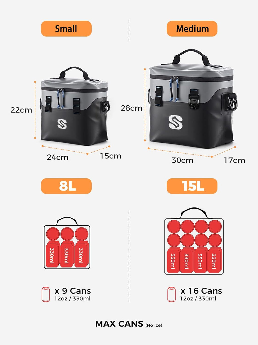 Small Soft Cooler Bag, 9 Can Insulated Lunch Box, Ultrasonic Welded Leak-Proof Cooler, IPX6 Waterproof Portable Lunch Bag for Work, Beach, Camping & Travel, Black